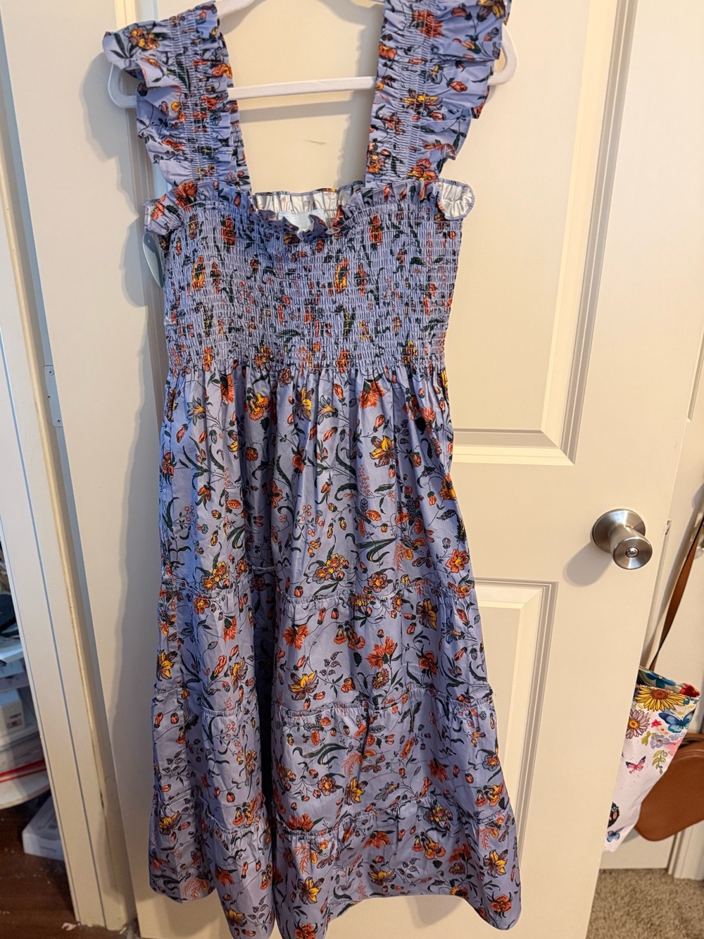 NWT Blue Floral Smocked Midi Dress with Ruffle Straps